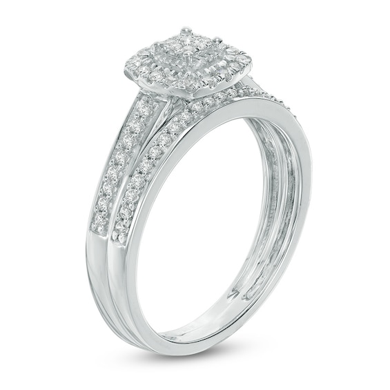 0.23 CT. T.W. Multi-Diamond Cushion Frame Bridal Set in 10K White Gold