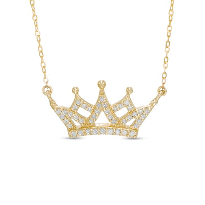 0.12 CT. T.W. Diamond Crown Necklace in 10K Gold - 16.5"