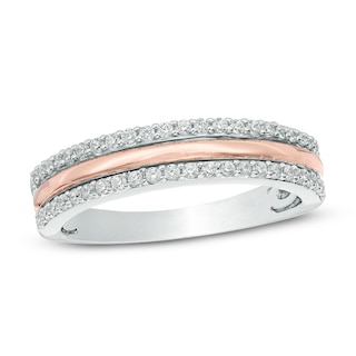 0.25 CT. T.W. Diamond Three Row Anniversary Band in 10K Two-Tone Gold