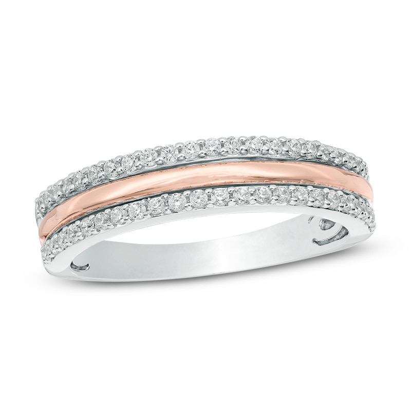 0.25 CT. T.W. Diamond Three Row Anniversary Band in 10K Two-Tone Gold|Peoples Jewellers
