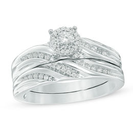 0.23 CT. T.W. Diamond Slant Bridal Set in Sterling Silver