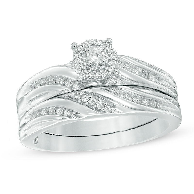 0.23 CT. T.W. Diamond Slant Bridal Set in Sterling Silver|Peoples Jewellers