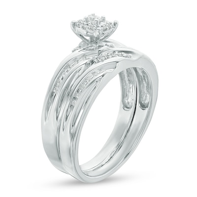 0.23 CT. T.W. Diamond Slant Bridal Set in Sterling Silver