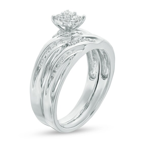 0.23 CT. T.W. Diamond Slant Bridal Set in Sterling Silver