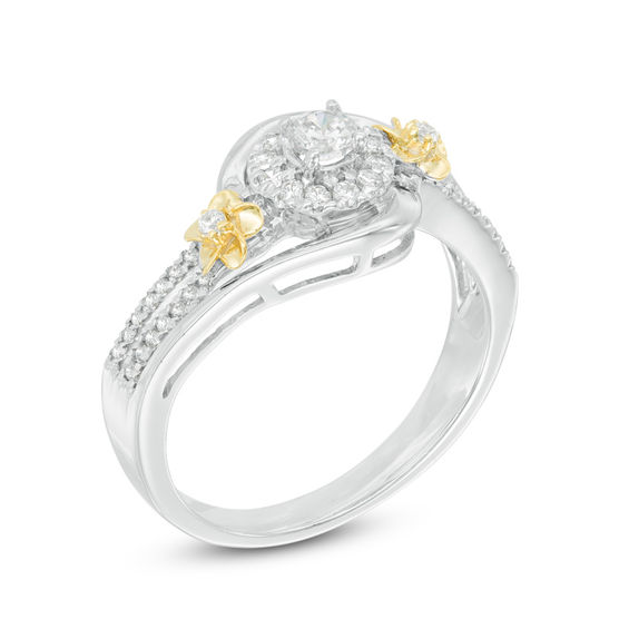 0.37 CT. T.W. Diamond Frame Flower Swirl Engagement Ring in 10K Two-Tone Gold