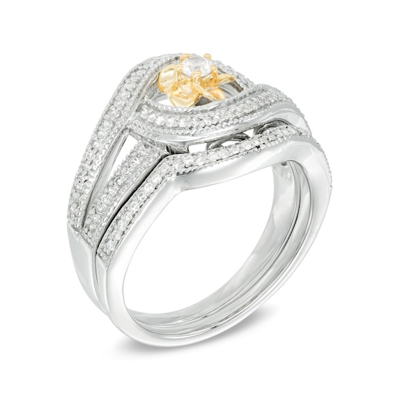 0.30 CT. T.W. Diamond Flower Swirl Bridal Set in 10K Two-Tone Gold