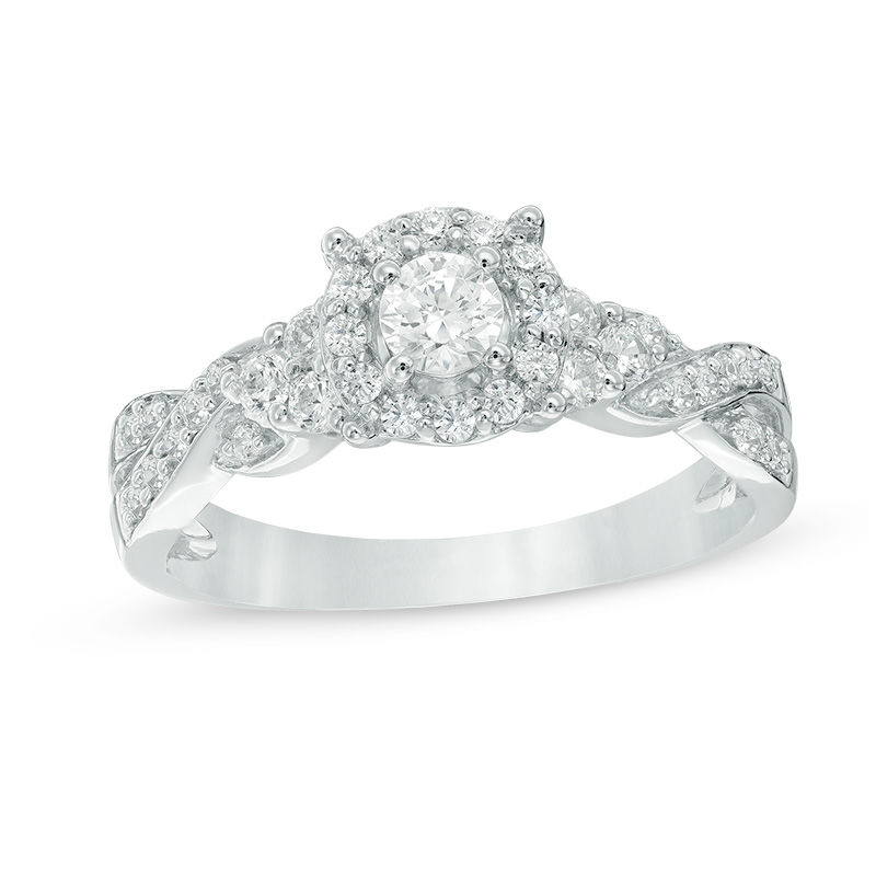 0.45 CT. T.W. Diamond Frame Twist Shank Engagement Ring in 10K White Gold|Peoples Jewellers
