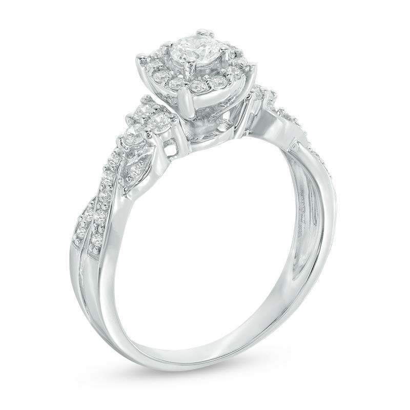 0.45 CT. T.W. Diamond Frame Twist Shank Engagement Ring in 10K White Gold|Peoples Jewellers