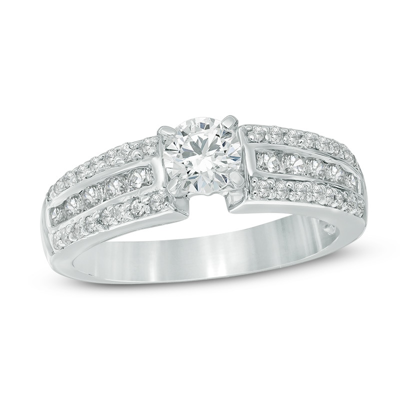 0.95 CT. T.W. Diamond Three Row Engagement Ring in 10K White Gold