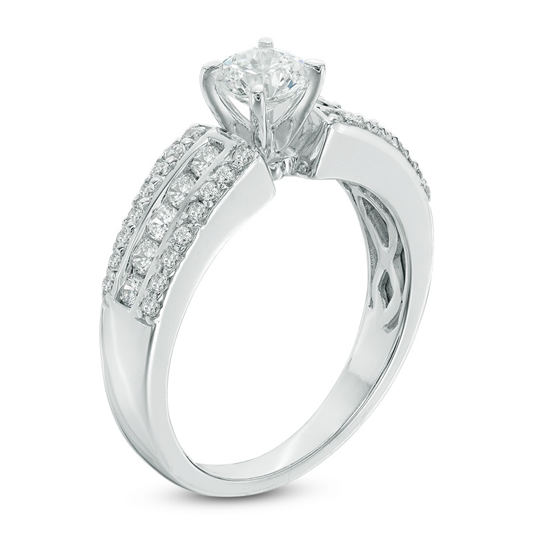 0.95 CT. T.W. Diamond Three Row Engagement Ring in 10K White Gold