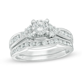 0.95 CT. T.W. Diamond Tri-Sides Bridal Set in 10K White Gold