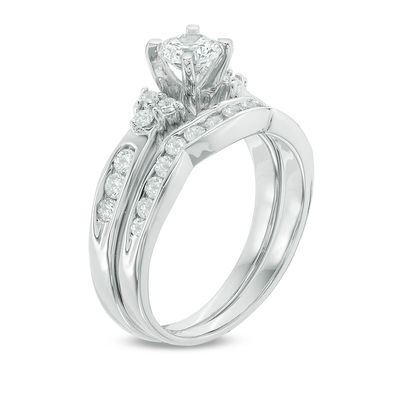 0.95 CT. T.W. Diamond Tri-Sides Bridal Set in 10K White Gold