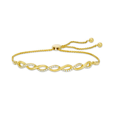 0.25 CT. T.W. Diamond Twist Bolo Bracelet in 10K Gold - 8.0"