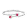 Thumbnail Image 0 of 5.0mm Cushion-Cut Lab-Created Ruby and White Sapphire Frame Bypass Bangle in Sterling Silver - 7.25"