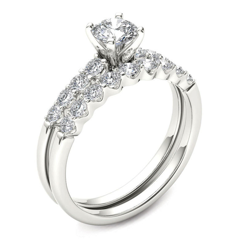 1.00 CT. T.W. Diamond Scallop Shank Bridal Set in 14K White Gold|Peoples Jewellers