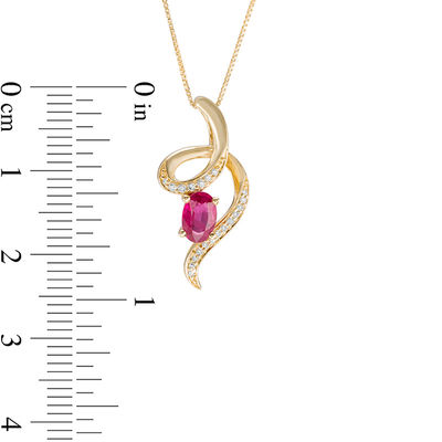 Oval Ruby and Diamond Accent Looping Ribbon Pendant in 10K Gold