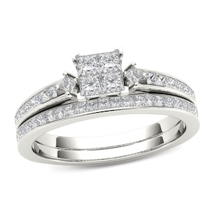 1.00 CT. T.W. Quad Princess-Cut Multi-Diamond Bridal Set in 14K Gold