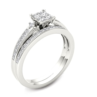 1.00 CT. T.W. Quad Princess-Cut Multi-Diamond Bridal Set in 14K Gold