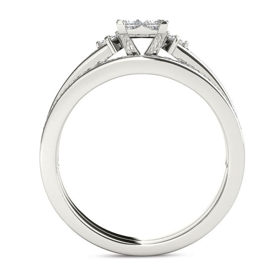 1.00 CT. T.W. Quad Princess-Cut Multi-Diamond Bridal Set in 14K Gold