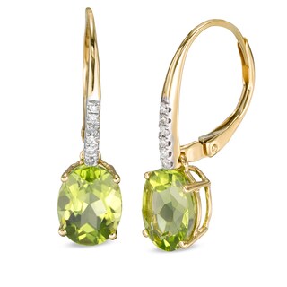 Oval Peridot and Diamond Accent Drop Earrings in 10K Gold