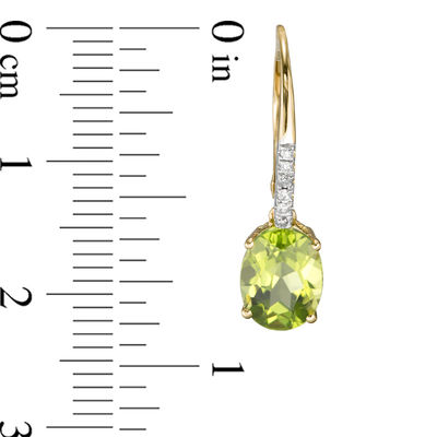 Oval Peridot and Diamond Accent Drop Earrings in 10K Gold