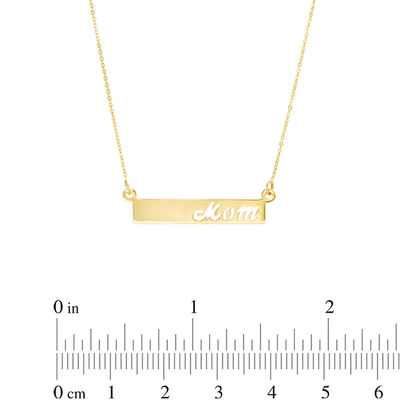 "Mom" Sideways Bar Necklace in 10K Gold - 17"