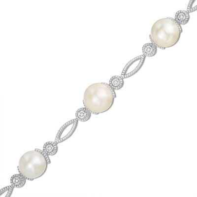 7.0mm Freshwater Cultured Pearl Station Bracelet in Sterling Silver-7.5"