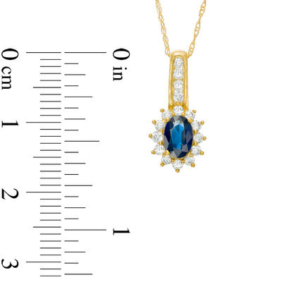 Oval Blue Sapphire and 0.25 CT. T.W. Diamond Starburst Frame Drop Pendant in 10K Gold