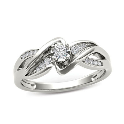 0.14 CT. T.W. Diamond Crossover Bypass Promise Ring in 14K White Gold