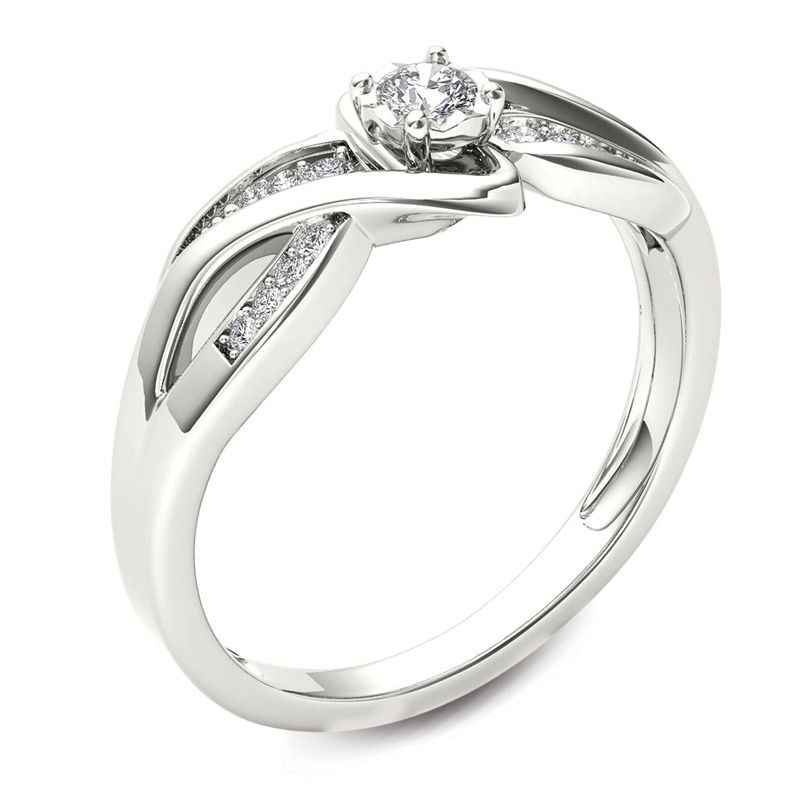 0.14 CT. T.W. Diamond Crossover Bypass Promise Ring in 14K White Gold