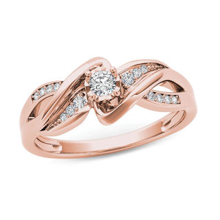 0.15 CT. T.W. Diamond Crossover Bypass Promise Ring in 14K Rose Gold