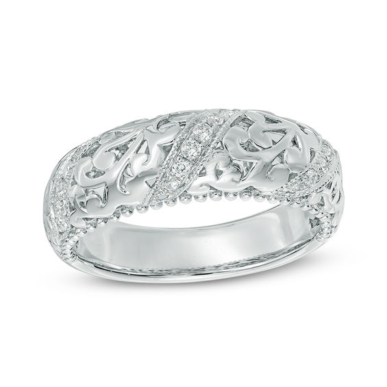 0.20 CT. T.W. Diamond Vintage-Style Slant Filigree Anniversary Band in 10K White Gold