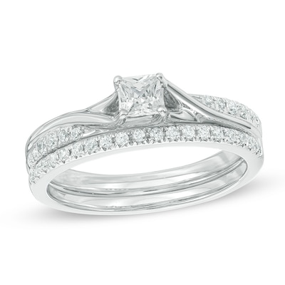 0.45 CT. T.W. Princess-Cut Diamond Bypass Bridal Set in 10K White Gold