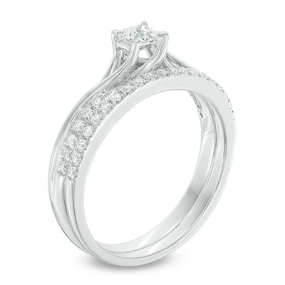 0.45 CT. T.W. Princess-Cut Diamond Bypass Bridal Set in 10K White Gold