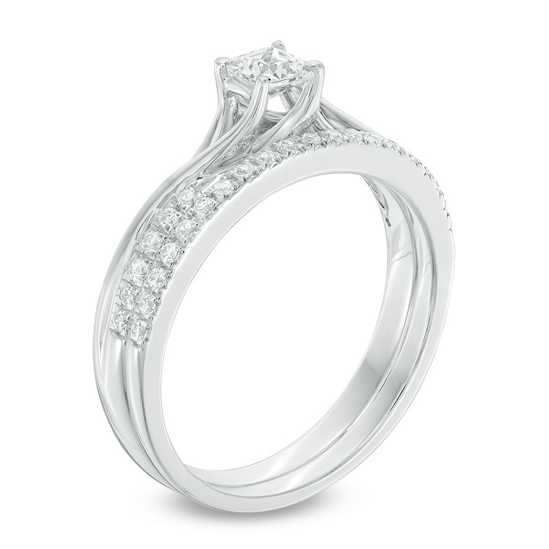 0.45 CT. T.W. Princess-Cut Diamond Bypass Bridal Set in 10K White Gold|Peoples Jewellers