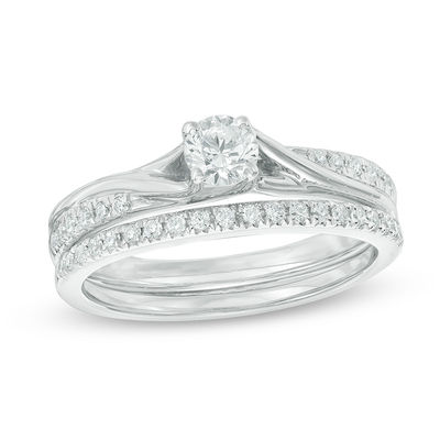 0.45 CT. T.W. Diamond Bypass Bridal Set in 10K White Gold