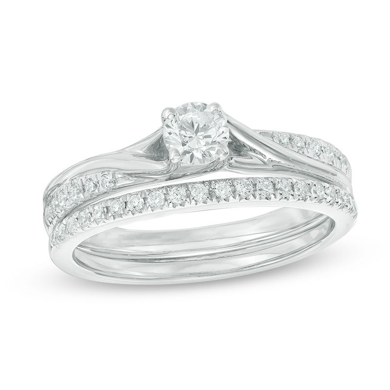 0.45 CT. T.W. Diamond Bypass Bridal Set in 10K White Gold|Peoples Jewellers