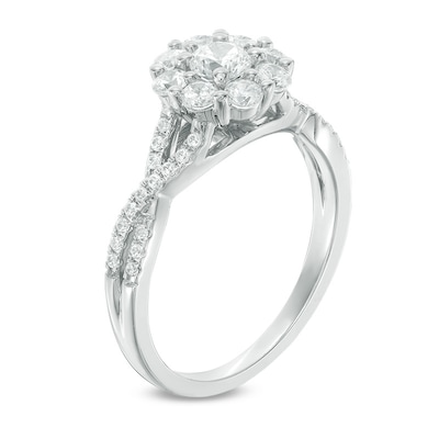 0.95 CT. T.W. Canadian Certified Diamond Frame Engagement Ring in 14K White Gold (I/I2)