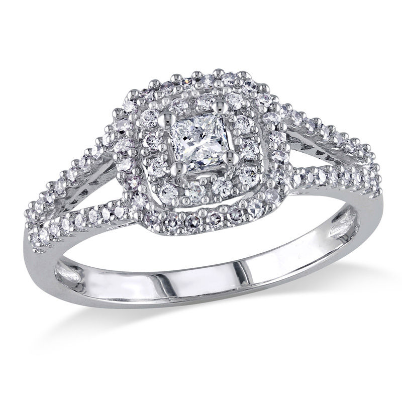 0.49 CT. T.W. Princess-Cut Diamond Double Frame Engagement Ring in 14K White Gold|Peoples Jewellers