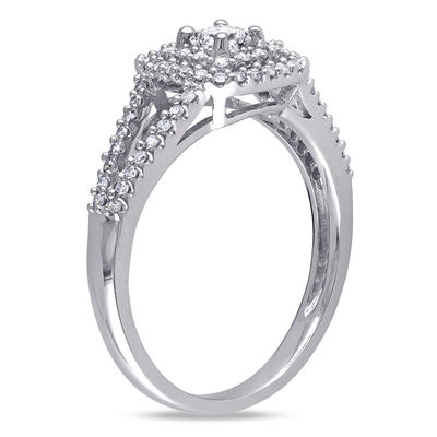 0.49 CT. T.W. Princess-Cut Diamond Double Frame Engagement Ring in 14K White Gold