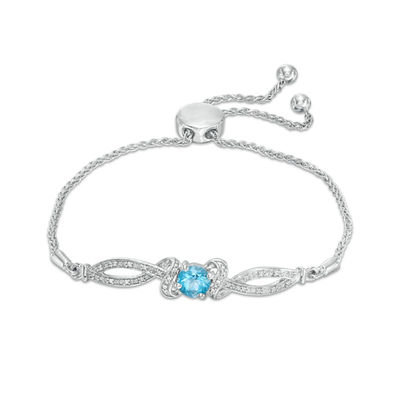 6.0mm Blue Topaz and Diamond Accent Loop Bypass Bolo Bracelet in Sterling Silver - 9.5"