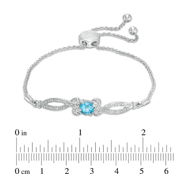 6.0mm Blue Topaz and Diamond Accent Loop Bypass Bolo Bracelet in Sterling Silver - 9.5"