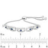 Lab-Created Blue Sapphire and 0.15 CT. T.W. Diamond Frame Five Stone Bolo Bracelet in Sterling Silver - 9.5"