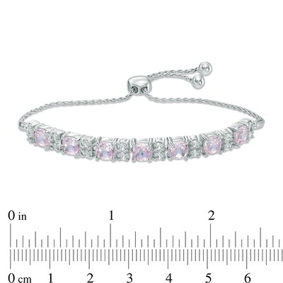 Cushion-Cut Lab-Created Pink and White Sapphire Bolo Bracelet in Sterling Silver - 9.5"