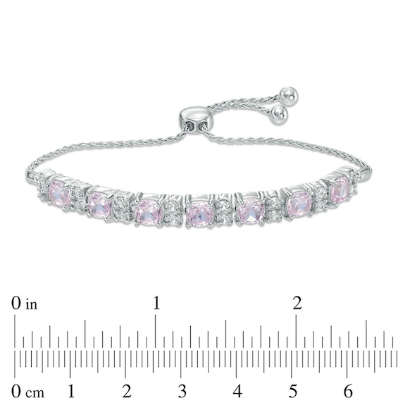 Cushion-Cut Lab-Created Pink and White Sapphire Bolo Bracelet in Sterling Silver - 9.5"