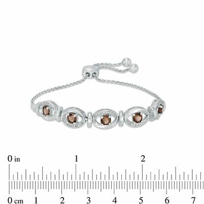 4.0mm Smoky Quartz and 0.09 CT. T.W. Diamond Frame Five Stone Bolo Bracelet in Sterling Silver - 9.5"