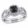 1.47 CT. T.W. Enhanced Black and White Diamond Frame Loop Shank Bridal Set in 10K White Gold