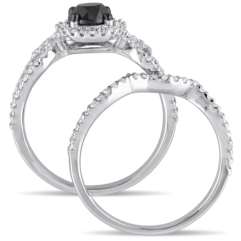 1.47 CT. T.W. Enhanced Black and White Diamond Frame Loop Shank Bridal Set in 10K White Gold|Peoples Jewellers