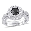 1.49 CT. T.W. Enhanced Black and White Diamond Double Frame Twist Shank Bridal Set in 10K White Gold