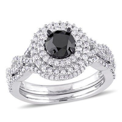 1.49 CT. T.W. Enhanced Black and White Diamond Double Frame Twist Shank Bridal Set in 10K White Gold